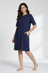 Zivame 2 Mile Fashion Knit Cotton Knee Nightdress - Medieval Blue — thumbnail 2